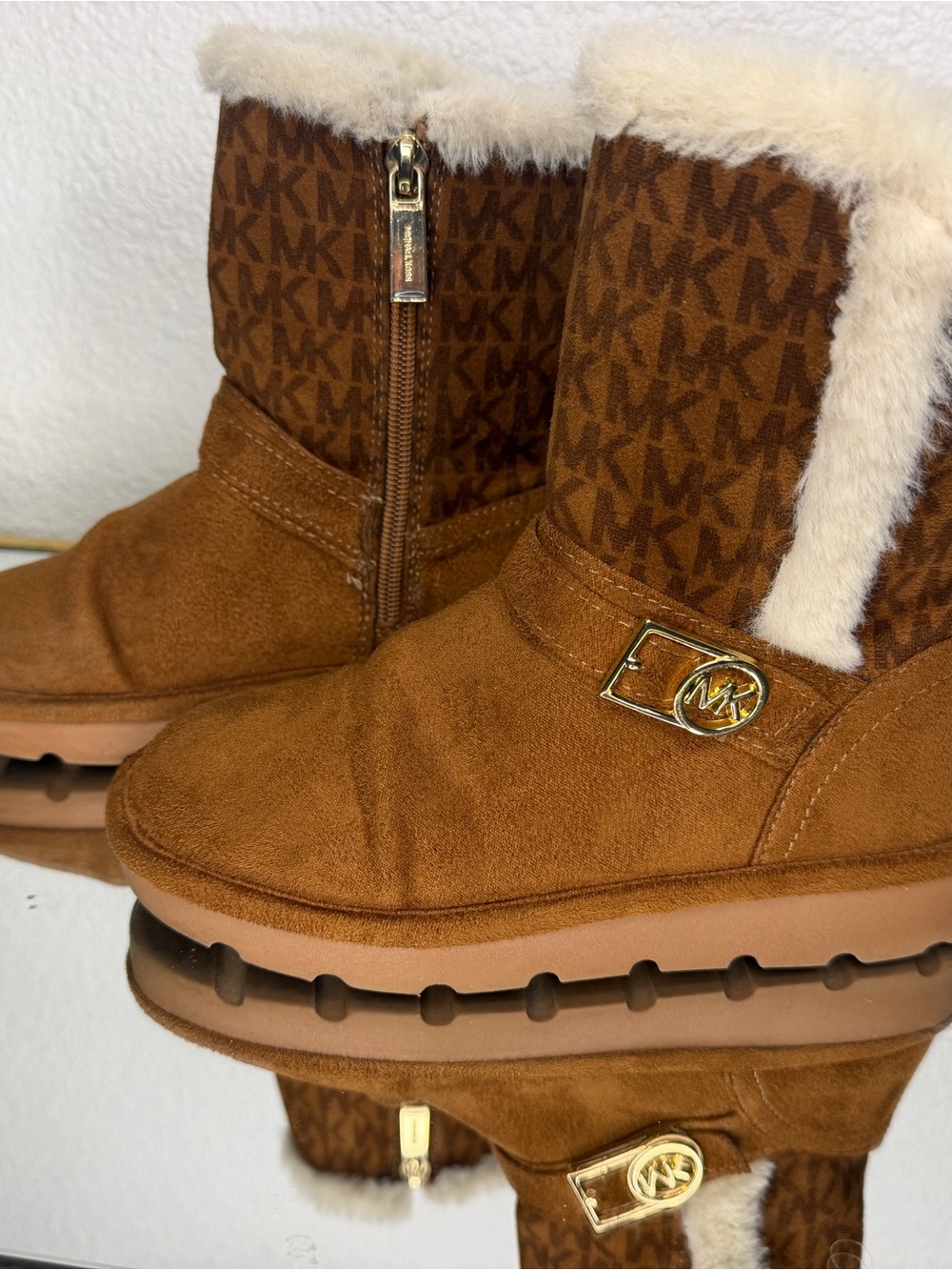 Michael Kors Chestnut Suede Shearling-Trim Logo Winter Boots